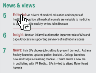 Example of clicking table of content to navigate FORUM articles